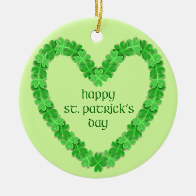 St Patrick's Day Heart Ceramic Tree Decoration (Front)