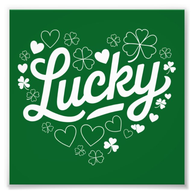 St Patrick's Day Heart Lucky Clover Shamrock  Photo Print (Front)