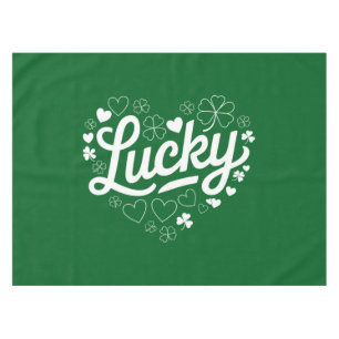 St Patrick's Day Heart Lucky Clover Shamrock Tablecloth