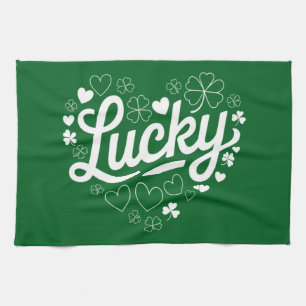 St Patrick's Day Heart Lucky Clover Shamrock  Tea Towel