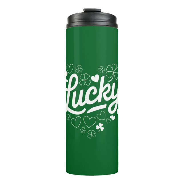 St Patrick's Day Heart Lucky Clover Shamrock  Thermal Tumbler (Front)