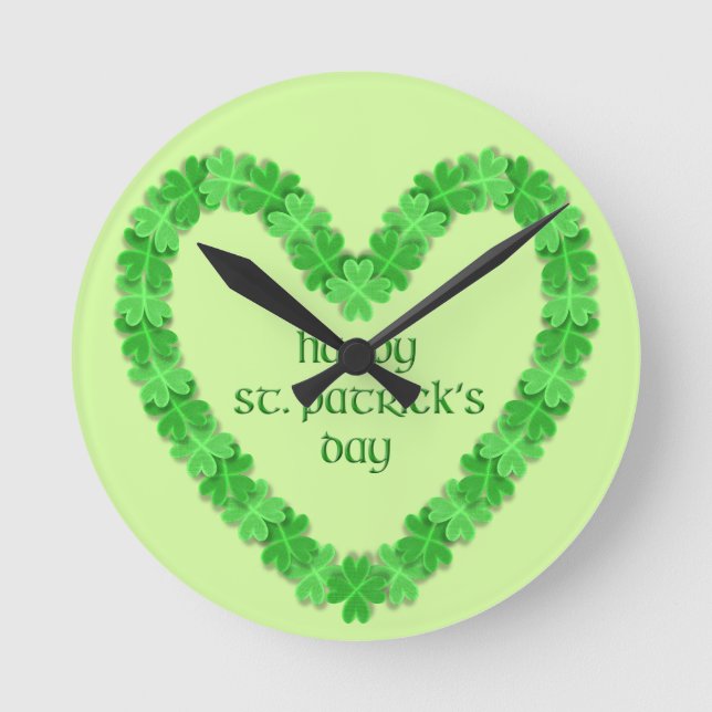 St Patrick's Day Heart Round Clock (Front)