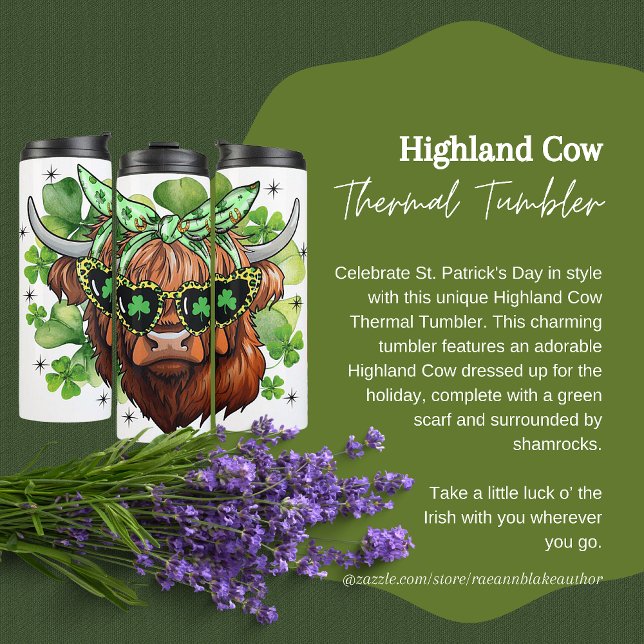 St. Patrick's Day Highland Cow Thermal Tumbler (Creator Uploaded)