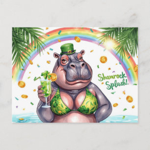 St. Patrick's day hippo pool party  Holiday Postcard