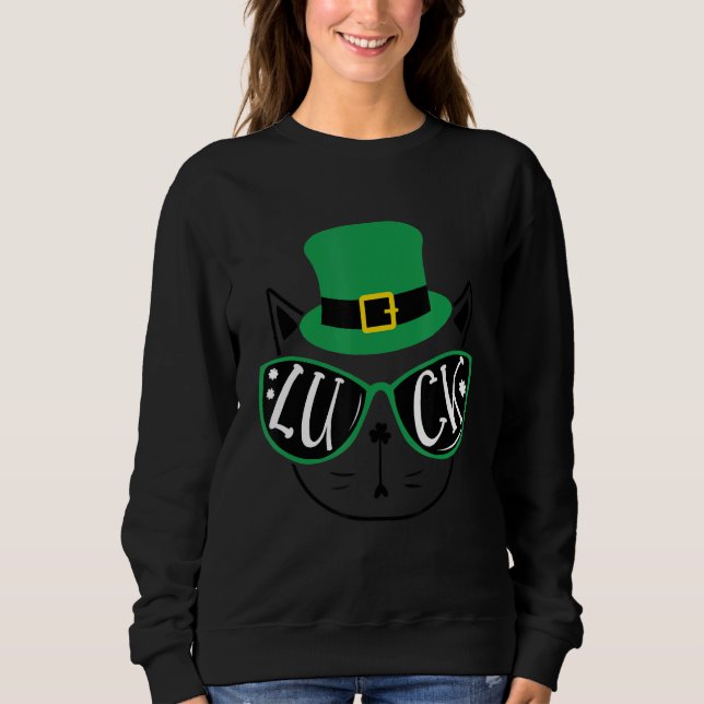 St Patricks Day  His And Hers Four Leaf C Cat Sweatshirt (Front)