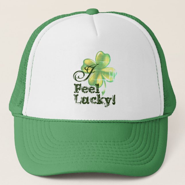 St. Patrick's Day I Feel Lucky Shamrock Trucker Hat (Front)