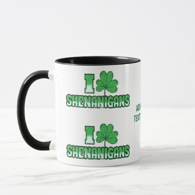 St Patrick's Day I Love Shenanigans Shamrock Mug (Left)