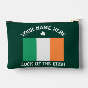 St Patrick's Day Ireland Flag Custom Name Shamrock Accessory Pouch