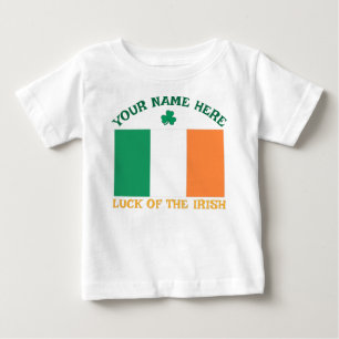 St Patrick's Day Ireland Flag Custom Name Shamrock Baby T-Shirt