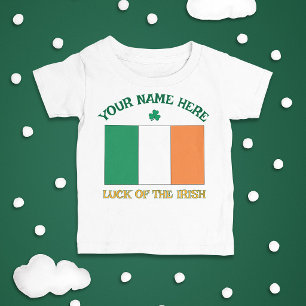 St Patrick's Day Ireland Flag Custom Name Shamrock Baby T-Shirt