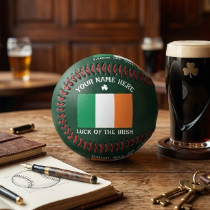 St Patrick's Day Ireland Flag Custom Name Shamrock Baseball