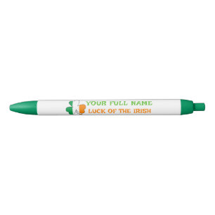St Patrick's Day Ireland Flag Custom Name Shamrock Black Ink Pen