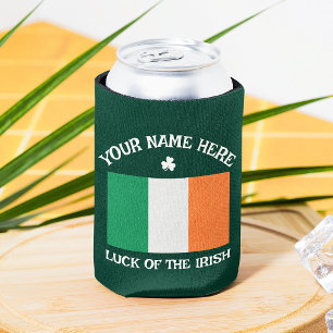 St Patrick's Day Ireland Flag Custom Name Shamrock Can Cooler