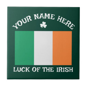 St Patrick's Day Ireland Flag Custom Name Shamrock Ceramic Tile