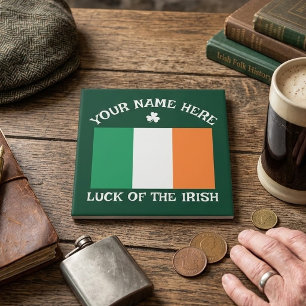 St Patrick's Day Ireland Flag Custom Name Shamrock Ceramic Tile