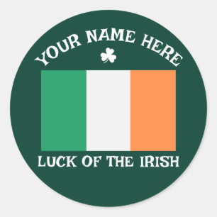 St Patrick's Day Ireland Flag Custom Name Shamrock Classic Round Sticker