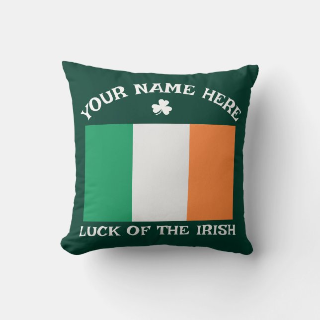 St Patrick's Day Ireland Flag Custom Name Shamrock Cushion (Front)