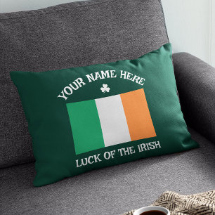St Patrick's Day Ireland Flag Custom Name Shamrock Decorative Cushion