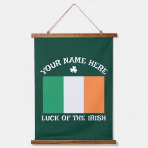 St Patrick's Day Ireland Flag Custom Name Shamrock Hanging Tapestry
