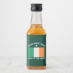 St Patrick's Day Ireland Flag Custom Name Shamrock Liquor Bottle Label