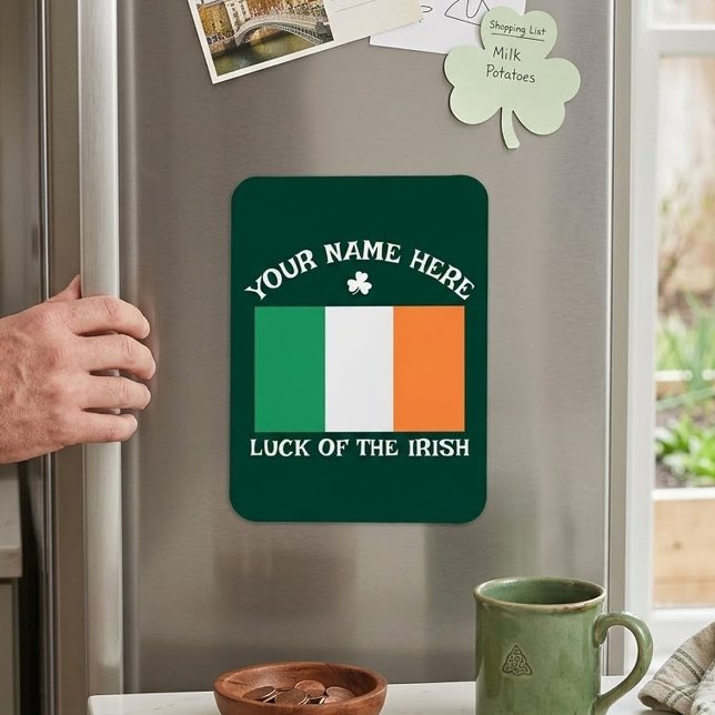 St Patrick's Day Ireland Flag Custom Name Shamrock Magnet (Creator Uploaded)