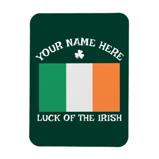 St Patrick's Day Ireland Flag Custom Name Shamrock Magnet (Vertical)