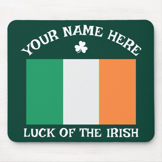 St Patrick's Day Ireland Flag Custom Name Shamrock Mouse Pad (Front)