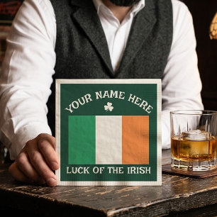 St Patrick's Day Ireland Flag Custom Name Shamrock Napkin