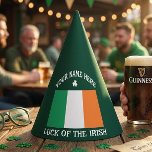 St Patrick's Day Ireland Flag Custom Name Shamrock Party Hat