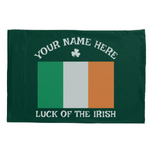 St Patrick's Day Ireland Flag Custom Name Shamrock Pillowcase