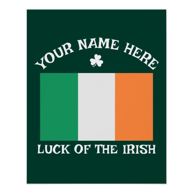 St Patrick's Day Ireland Flag Custom Name Shamrock Poster (Front)