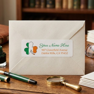 St Patrick's Day Ireland Flag Custom Name Shamrock Return Address Label
