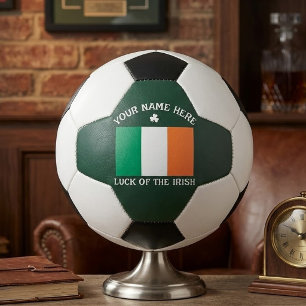 St Patrick's Day Ireland Flag Custom Name Shamrock Soccer Ball