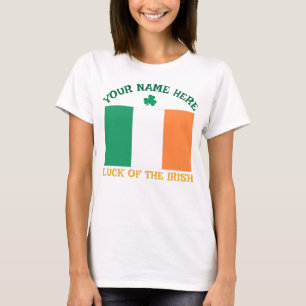 St Patrick's Day Ireland Flag Custom Name Shamrock T-Shirt