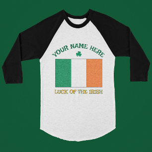 St Patrick's Day Ireland Flag Custom Name Shamrock T-Shirt