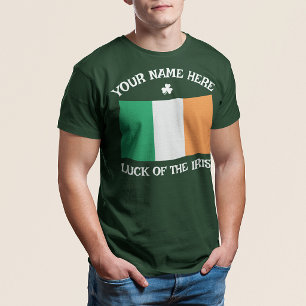 St Patrick's Day Ireland Flag Custom Name Shamrock T-Shirt
