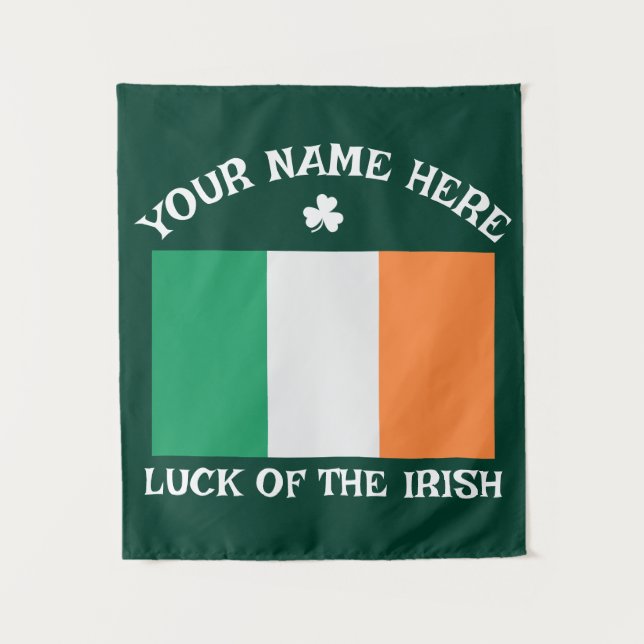 St Patrick's Day Ireland Flag Custom Name Shamrock Tapestry (Front)