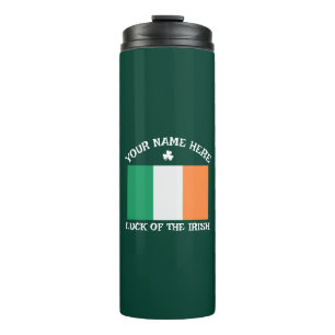 St Patrick's Day Ireland Flag Custom Name Shamrock Thermal Tumbler