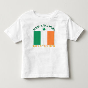 St Patrick's Day Ireland Flag Custom Name Shamrock Toddler T-Shirt