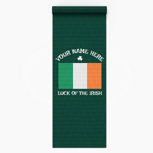 St Patrick's Day Ireland Flag Custom Name Shamrock Yoga Mat
