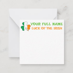 St Patrick's Day Ireland Flag Shamrock Custom Name Card
