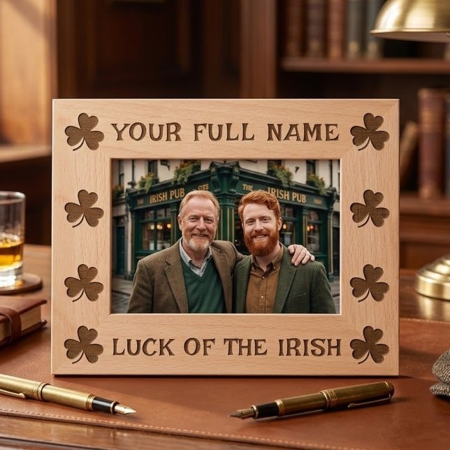 St Patrick's Day Ireland Flag Shamrock Custom Name Etched Frames (Creator Uploaded)