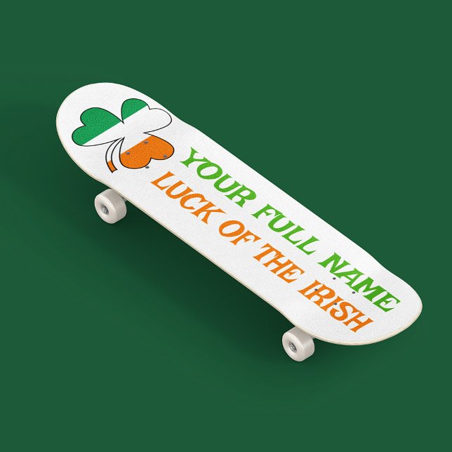 St Patrick's Day Ireland Flag Shamrock Custom Name Skateboard (Creator Uploaded)