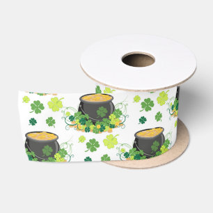 St Patricks Day Ireland Green Clover Leprechaun Satin Ribbon