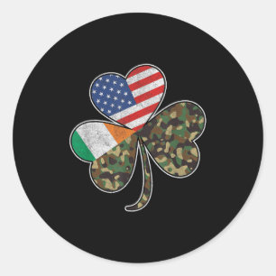 St patricks day irish american flag camouflage classic round sticker