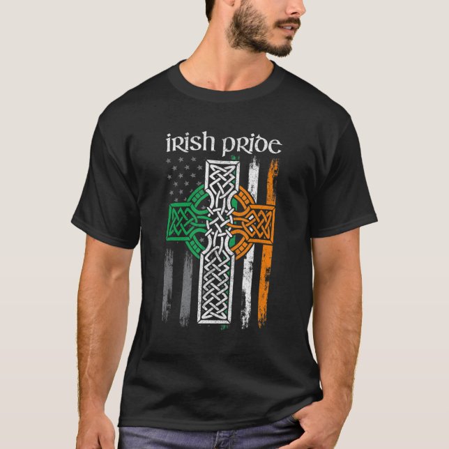 St Patricks Day Irish American Flag Celtic Tshirt  (Front)