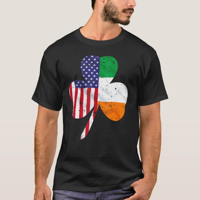 St Patrick's Day Irish American Flag Shamrock Sain T-Shirt (Front)