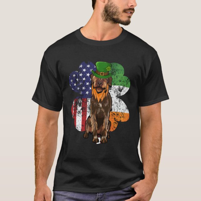 St Patricks Day Irish American Wirehaired Pointing T-Shirt (Front)