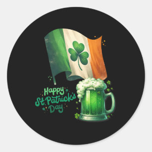 St Patrick's Day Irish Beer Ireland Flag Men Women Classic Round Sticker