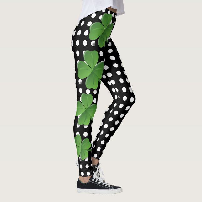 St Patricks Day Irish Black White Polka Dot Leggings (Right)